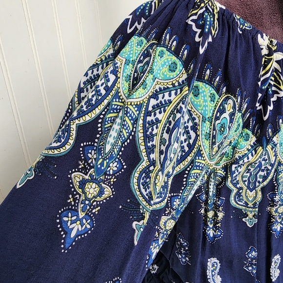 Kori America White Navy Blue Romper Off The Shoulder Tie Paisley Rayon Sz M - Picture 10 of 16